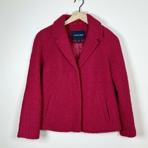 Lands‎ End Wool Blend Jacket Womens 4P Raspberry Red Lined Pockets Textured Boxy
